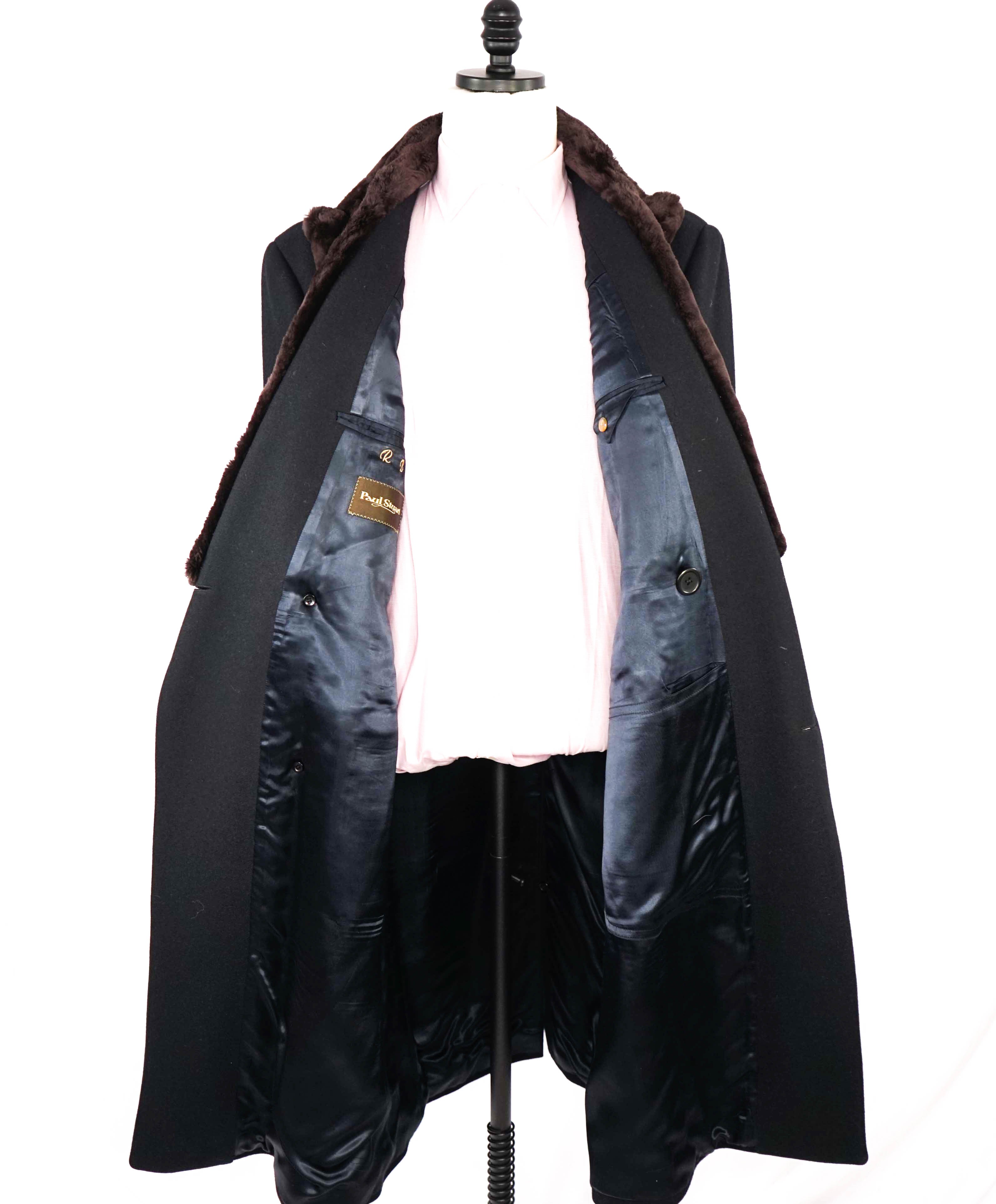 $3,995 PAUL STUART - Custom REMOVABLE RABBIT FUR Collar 1of1 Long Topcat- 44L