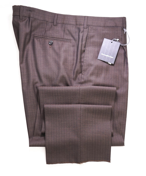 $890 ERMENEGILDO ZEGNA -"Su Misura" Brown Textured Pants - 40W