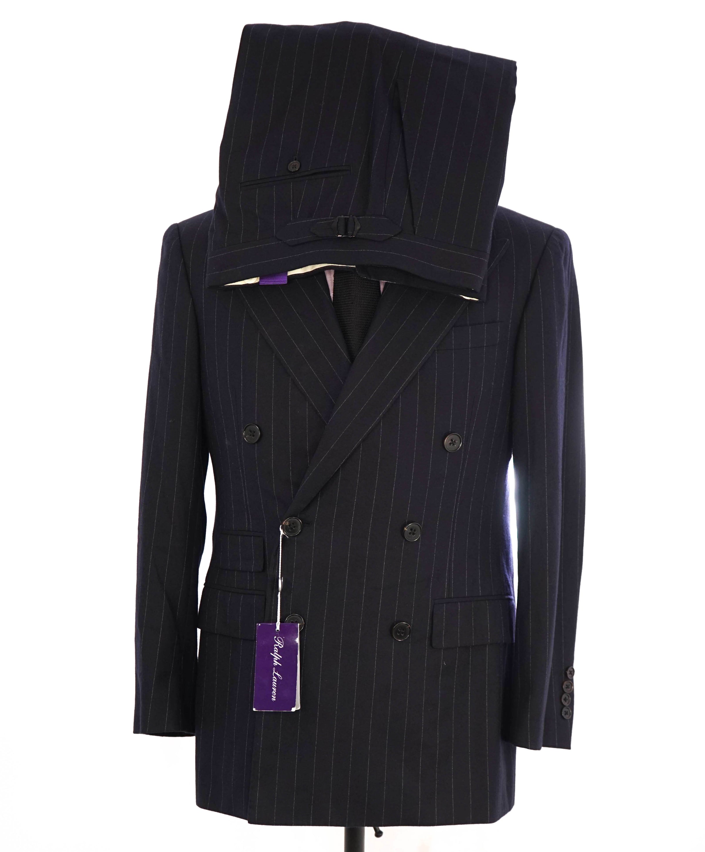 $5,995 RALPH LAUREN PURPLE LABEL - Navy Flannel Stripe Double 