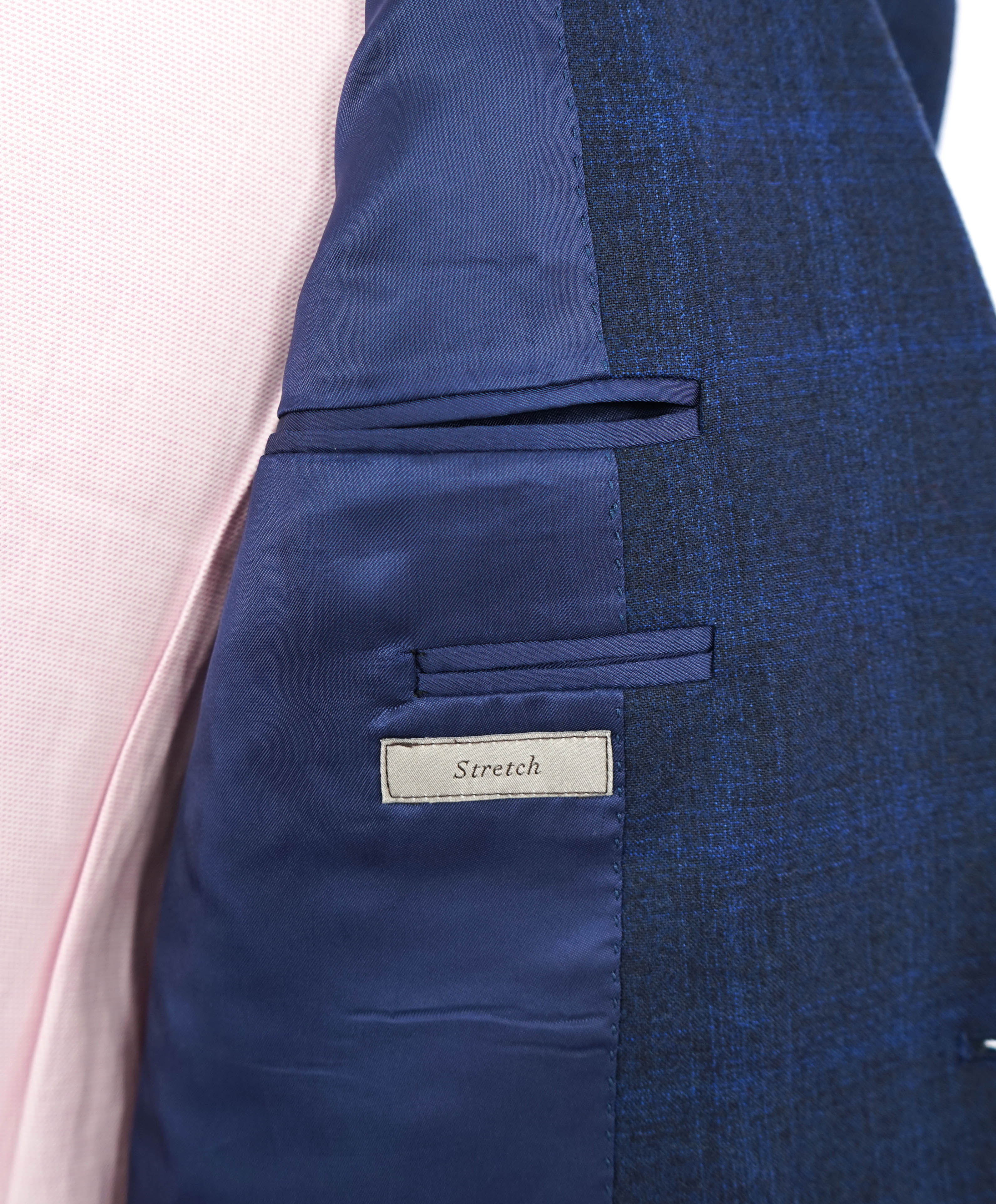 $1,895 CANALI - "STRETCH" Gray/Blue Abstract Check Blazer - 44R