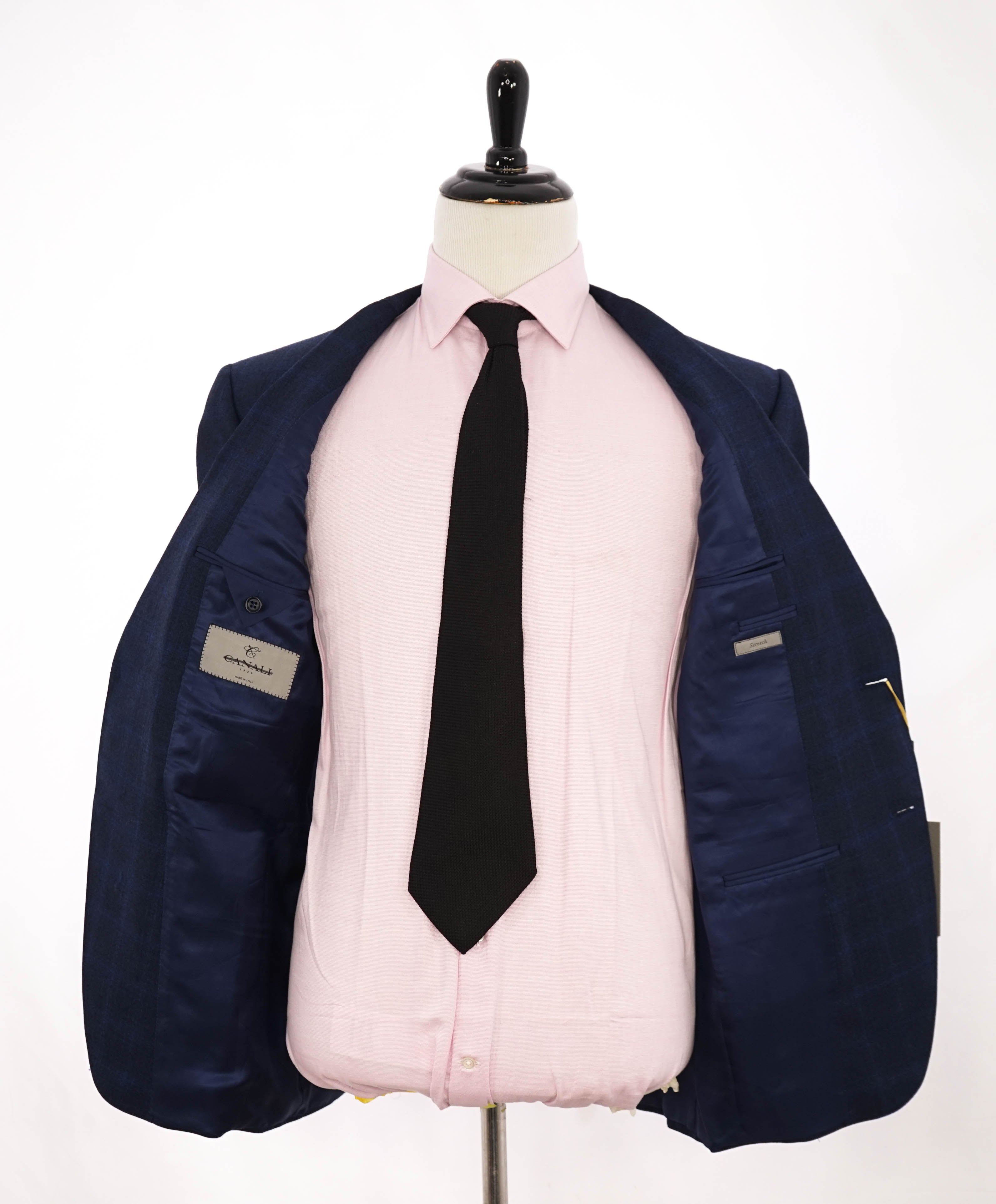 $1,895 CANALI - "STRETCH" Gray/Blue Abstract Check Blazer - 44R