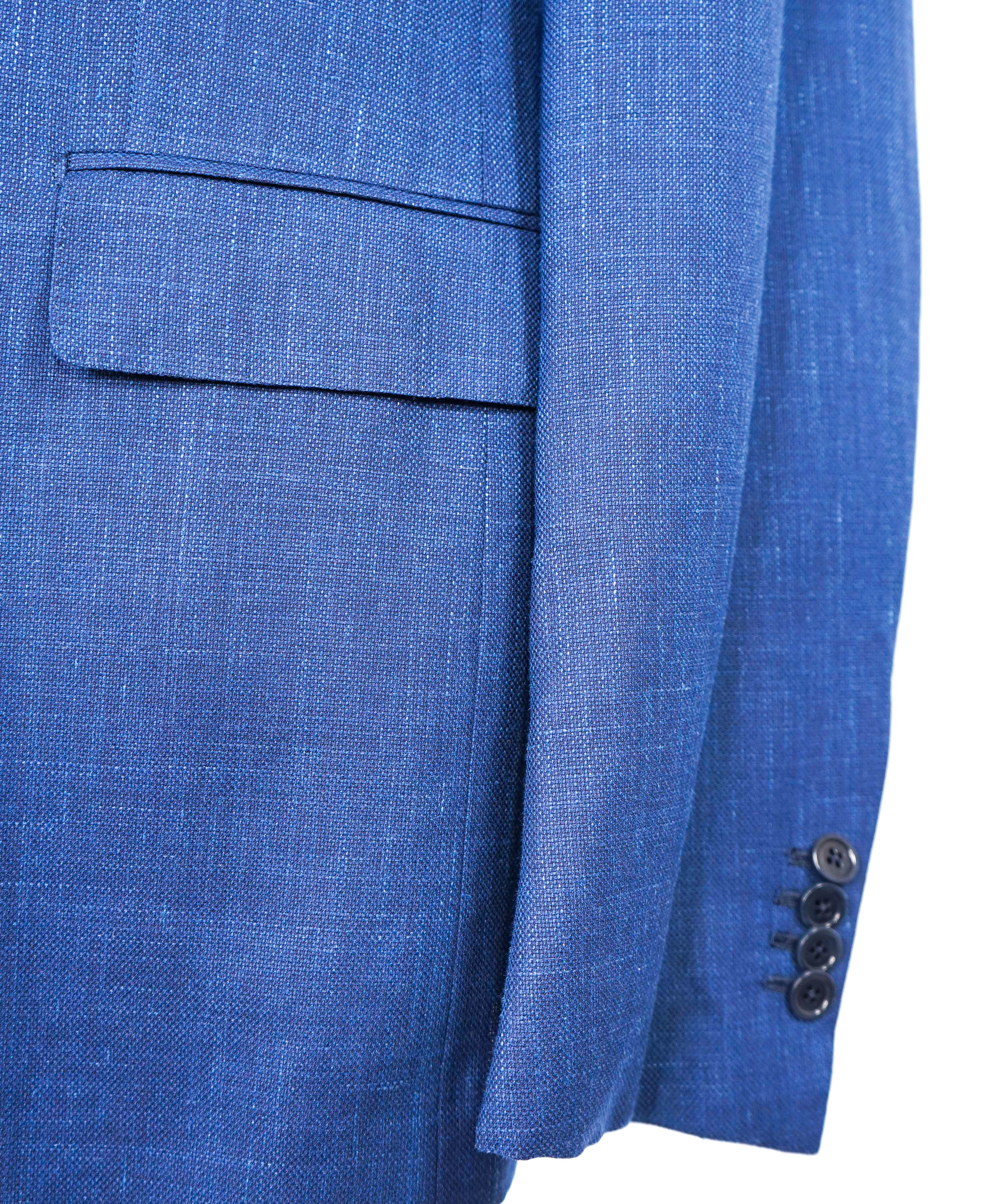 $3,295 ERMENEGILDO ZEGNA - WOOL/LINEN/SILK Blue Textured Blazer - 42R