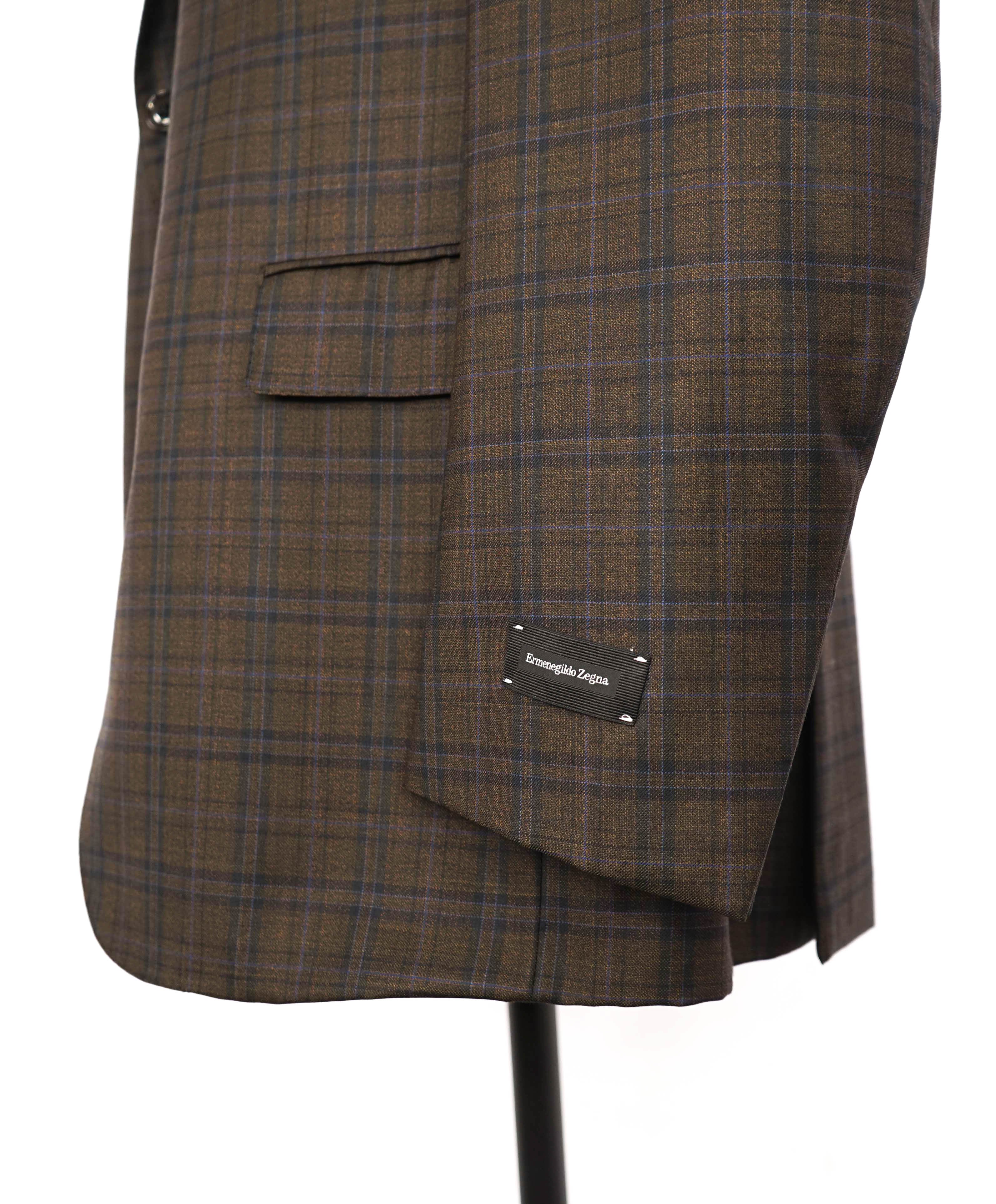 $3,290 ERMENEGILDO ZEGNA- “LANA SUPERFINE” Brown/Blue Check Blazer- 46R