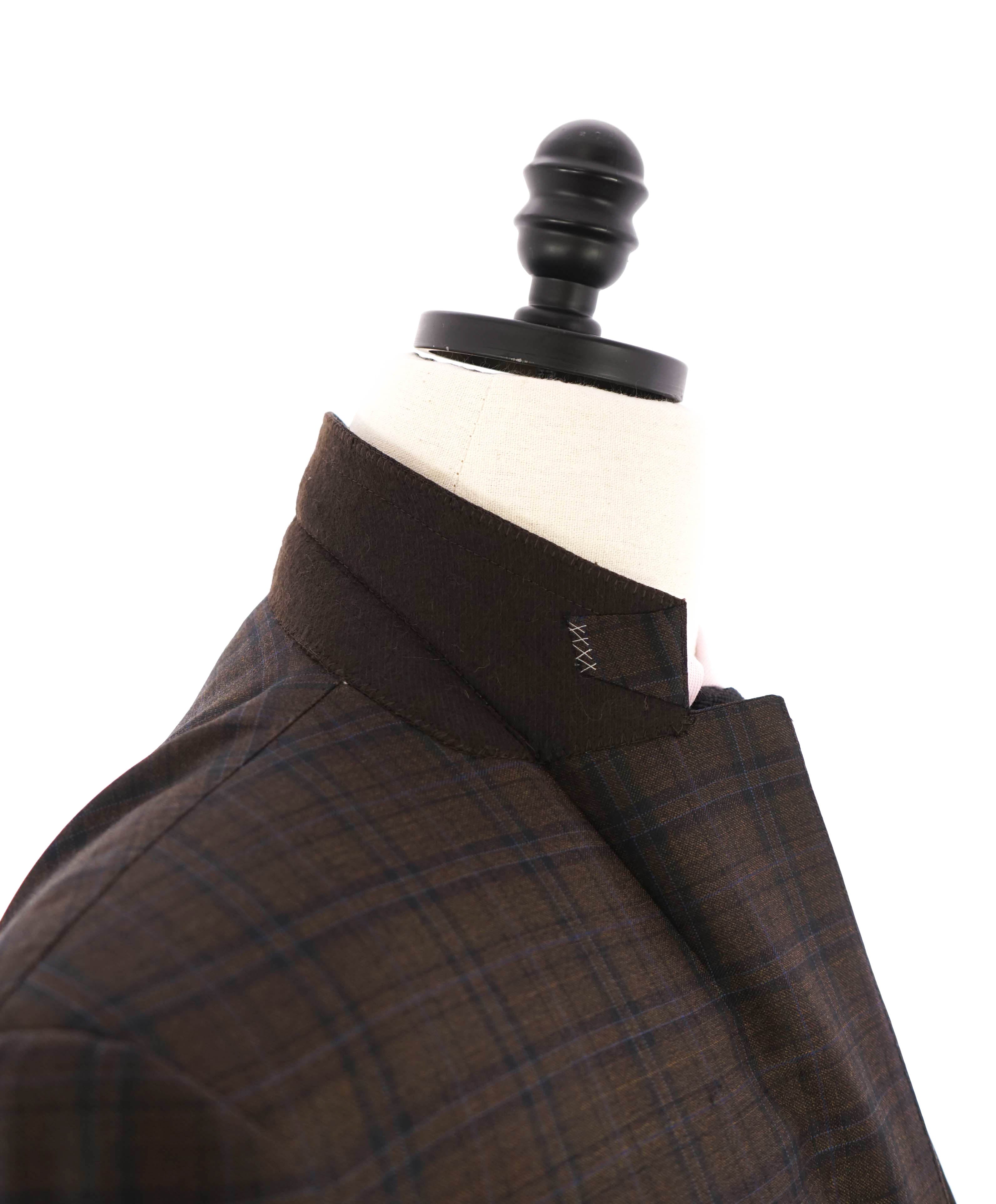 $3,290 ERMENEGILDO ZEGNA- “LANA SUPERFINE” Brown/Blue Check Blazer- 46R