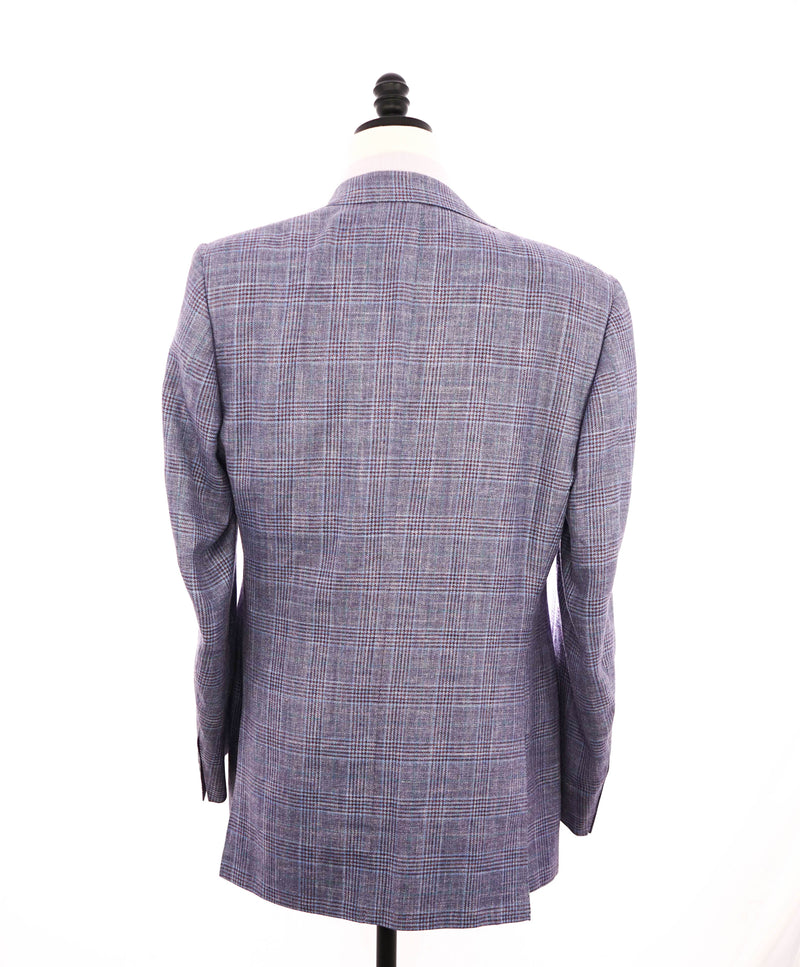$1,895 CANALI - Baby Blue / Burgundy Wool/Silk/Linen Blazer - 42L