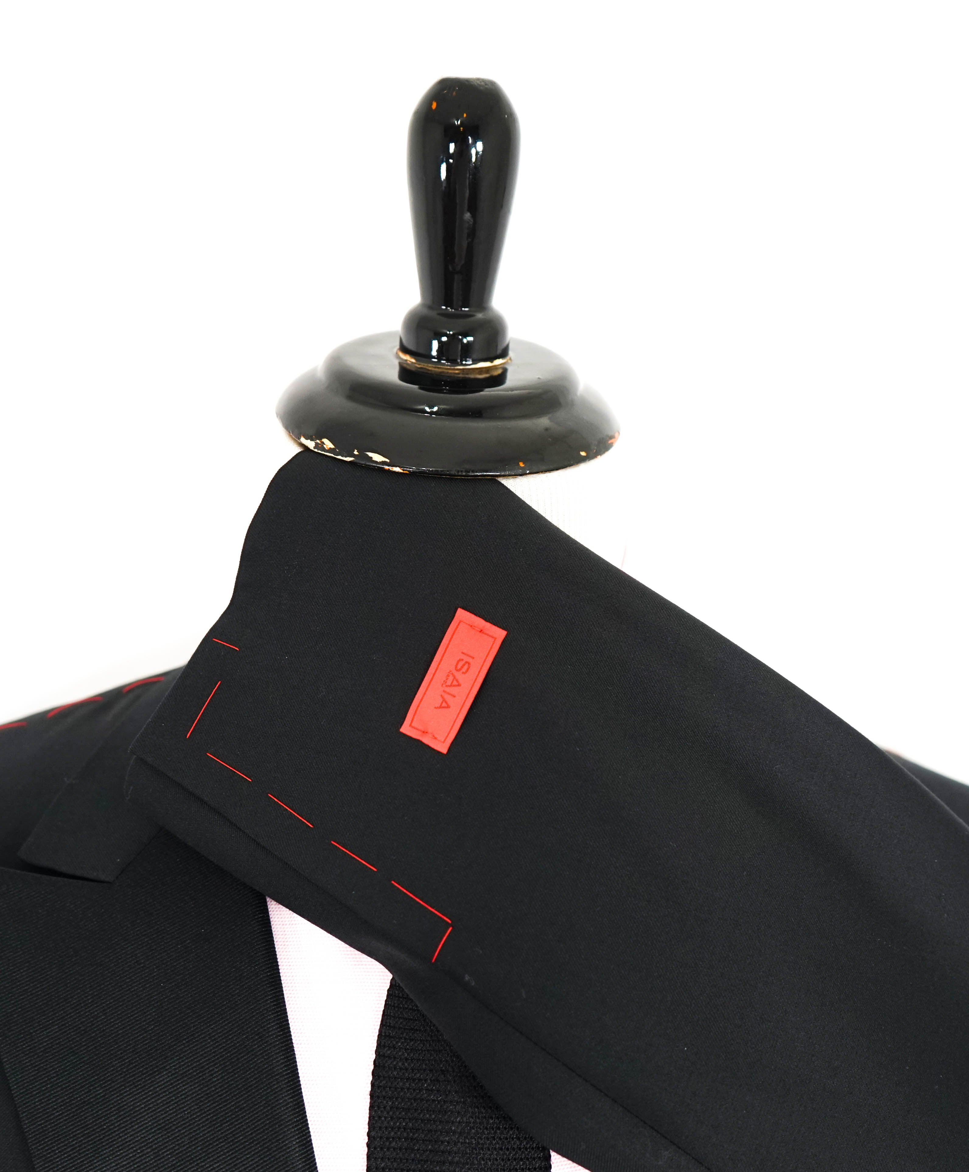 $4,595 ISAIA - "AQUASPIDER" Satin PEAK LAPEL Black Wool Tuxedo - 46L