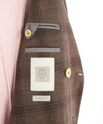 $1,295 ELEVENTY -Brown Check Double Breasted LINEN/COTTON Blazer- 40 (50 EU)