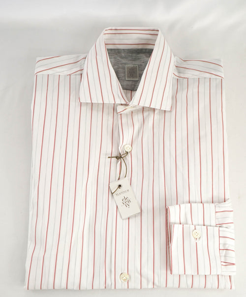 $395 ELEVENTY - *Spread Collar* White Stripe Dress Shirt - M