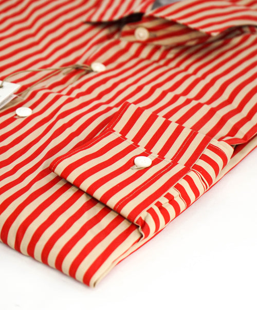 $395 ELEVENTY - Red/Neutral *Spread Collar* Stripe Dress Shirt - M
