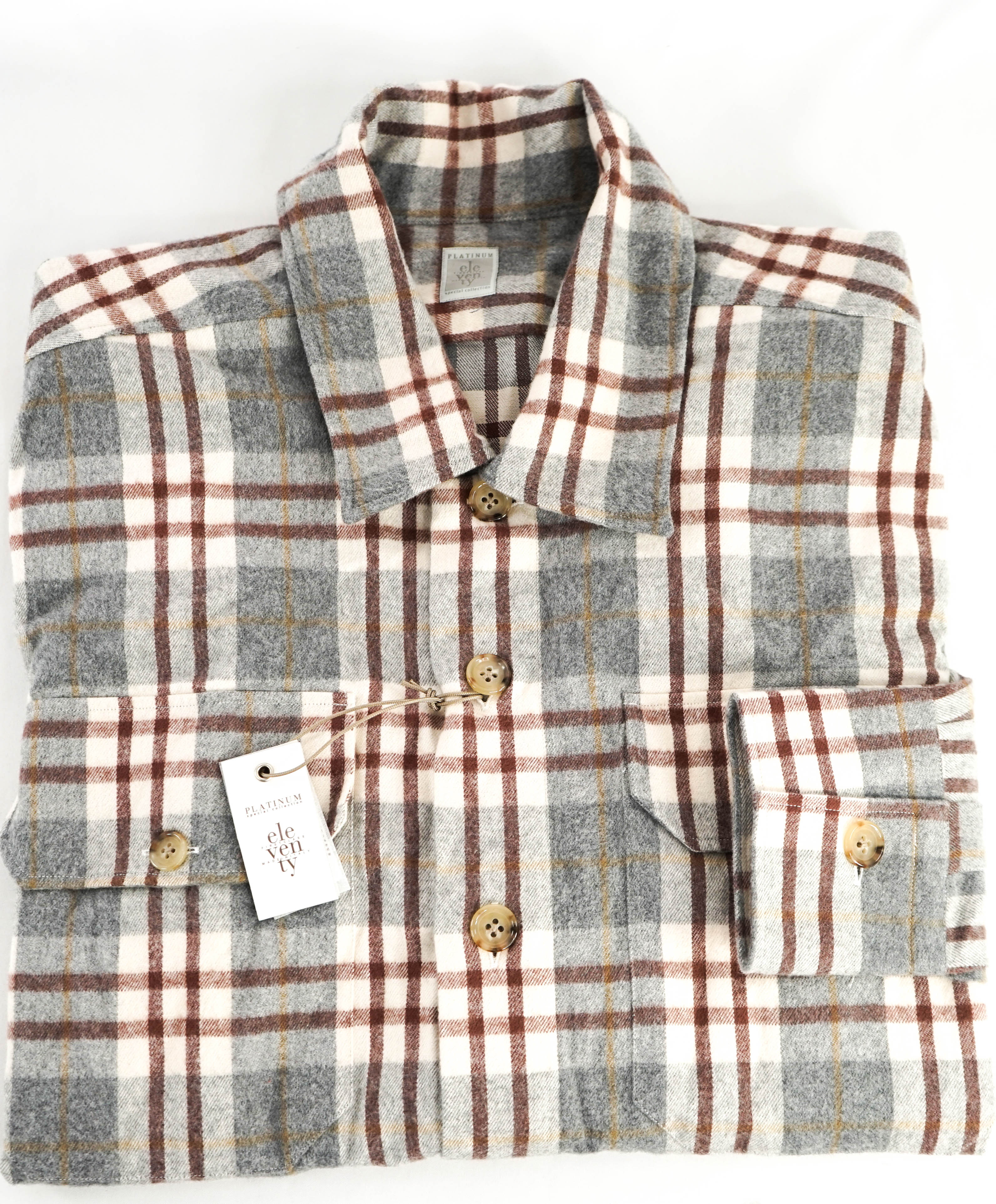 $595 ELEVENTY PLATINUM - Cotton Gray / White Shirt Jacket Coat - M