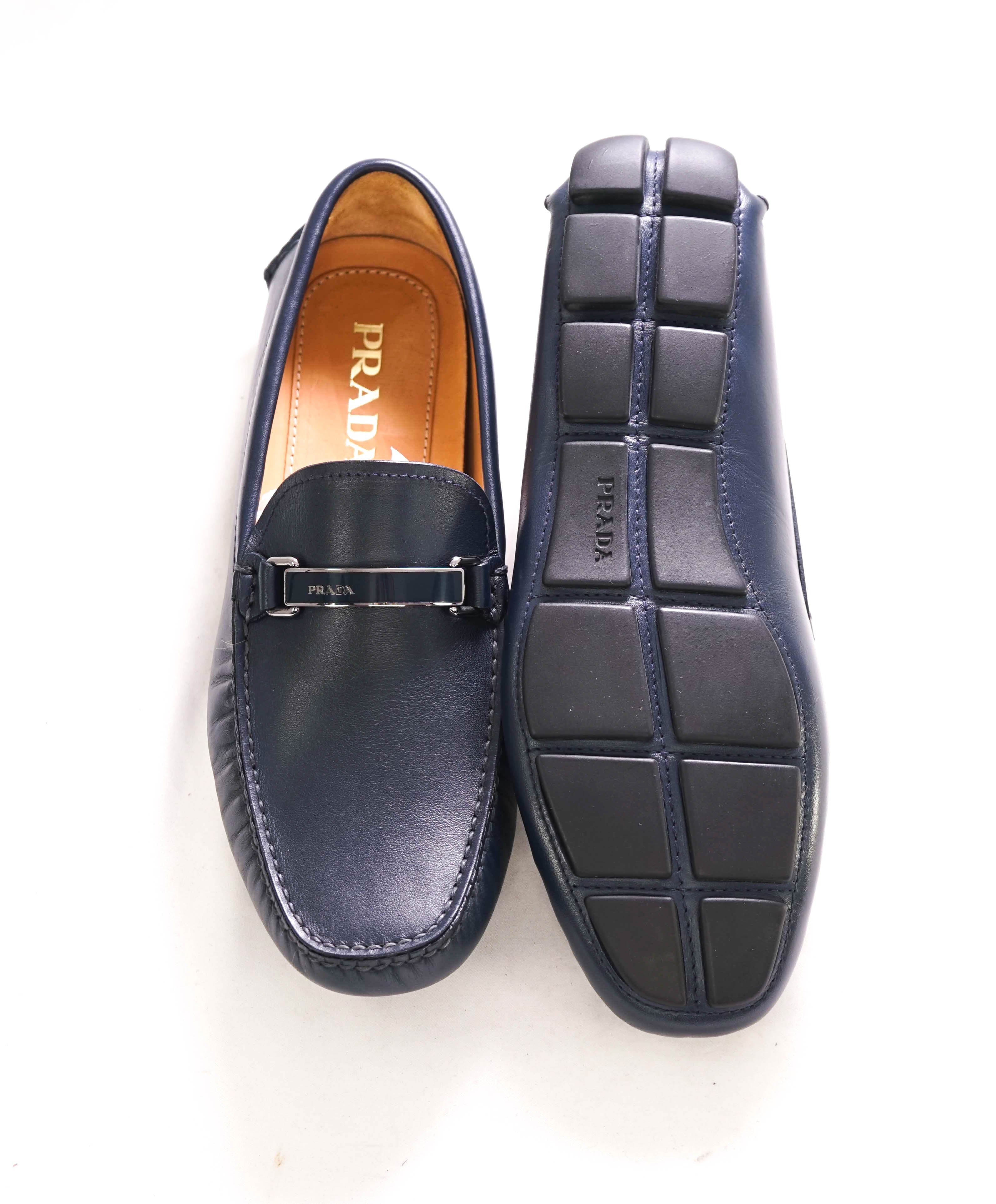 $895 PRADA - Navy Blue Slip On Logo Vamp Loafer - 8.5 US (7.5 Prada)