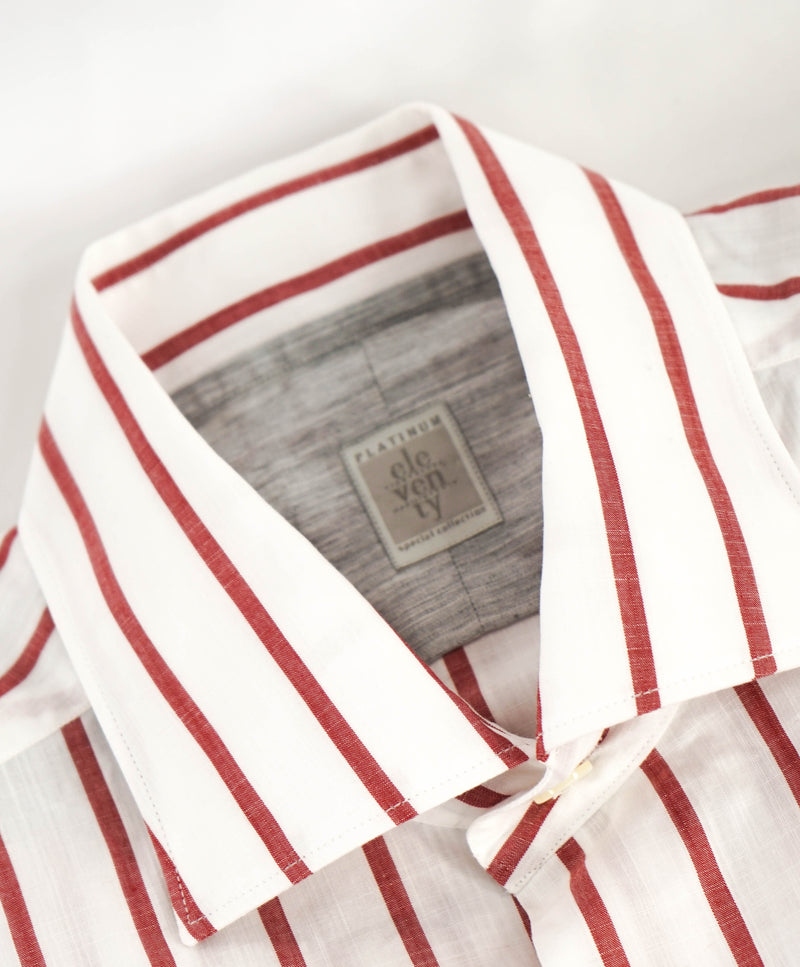 $395 ELEVENTY - *Spread Collar* Red/White Stripe Dress Shirt - M