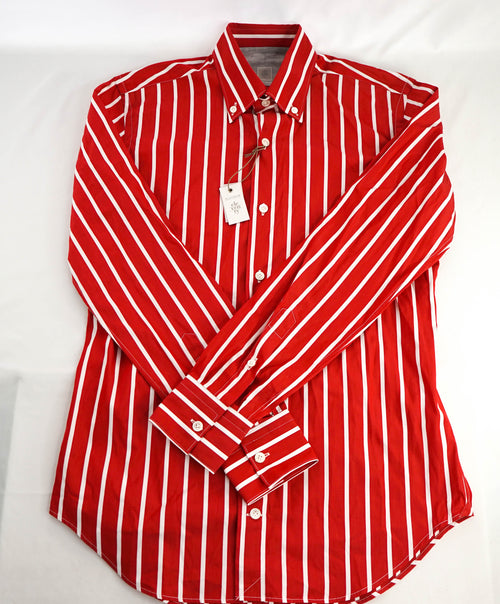 $395 ELEVENTY - Red/White *Button Collar* Stripe Dress Shirt - M