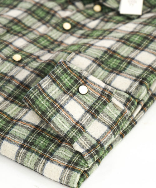 $595 ELEVENTY - Green *Snap Front* WOOL/Cotton/Cashmere Western Shirt - M