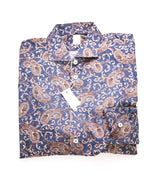 $395 ELEVENTY - Navy PAISLEY Cotton Button Front Shirt - L
