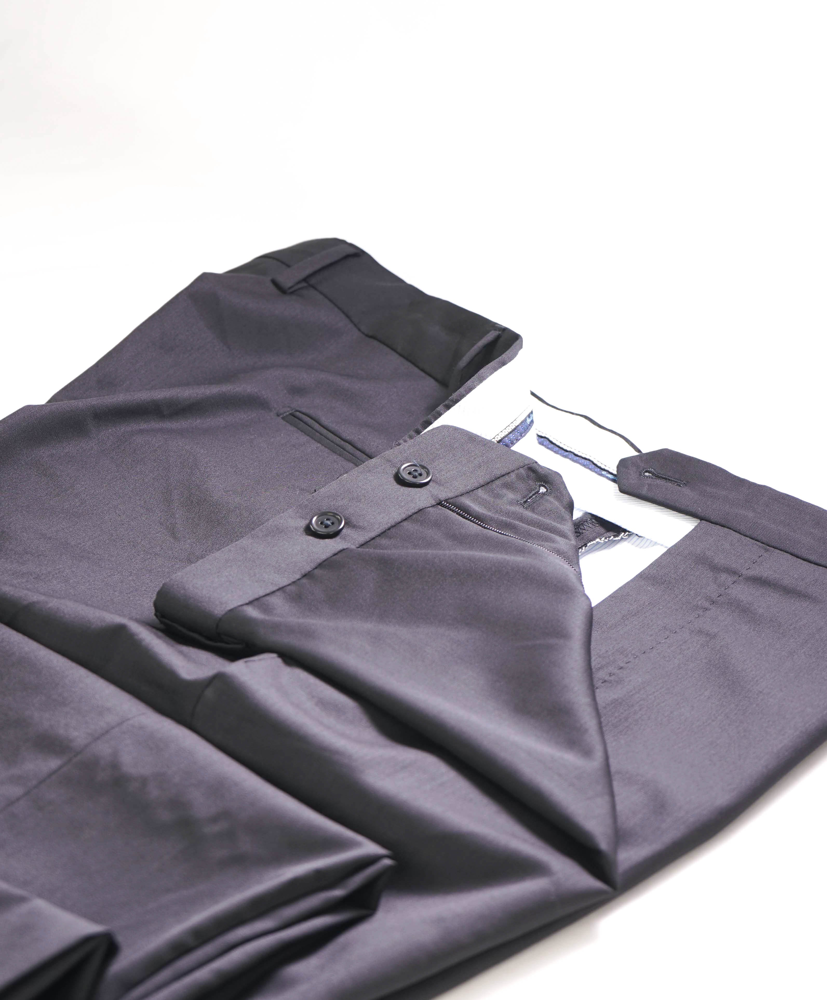 SAKS FIFTH AVE - Black "SLIM" Wool/Silk MADE IN ITALY Flat Front Dress Pants - 34W