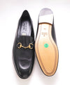 $920 GUCCI - "BRIXTON" Black/Gold ICONIC Horsebit Leather Loafers - 10US (9.5G)