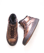 $1,495 SANTONI - Brown Patina FAUX FUR LINED Leather Sneaker - 8.5 (7.5 IT)