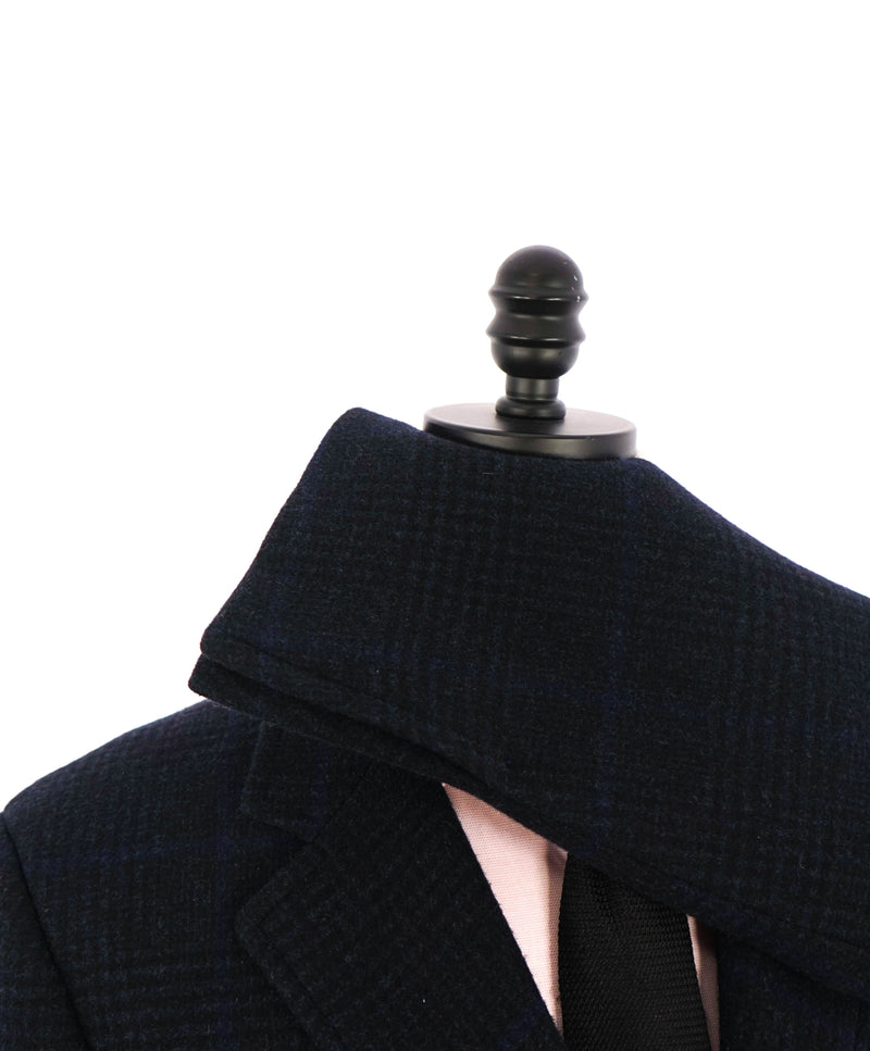 $2,395 CANALI - Gray/Blue Glen Plaid Check Wool Topcoat Coat - 40R