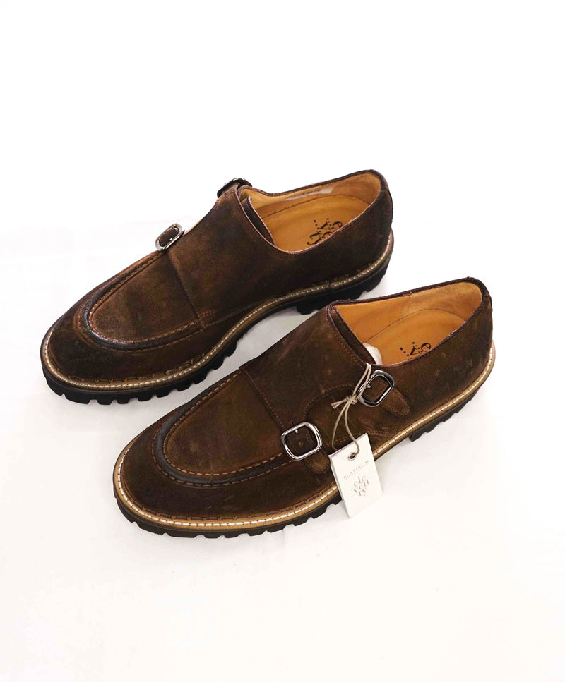 $795 ELEVENTY - Brown Monk Strap Loafers Distressed Brown Suede - 7 US (40EU)