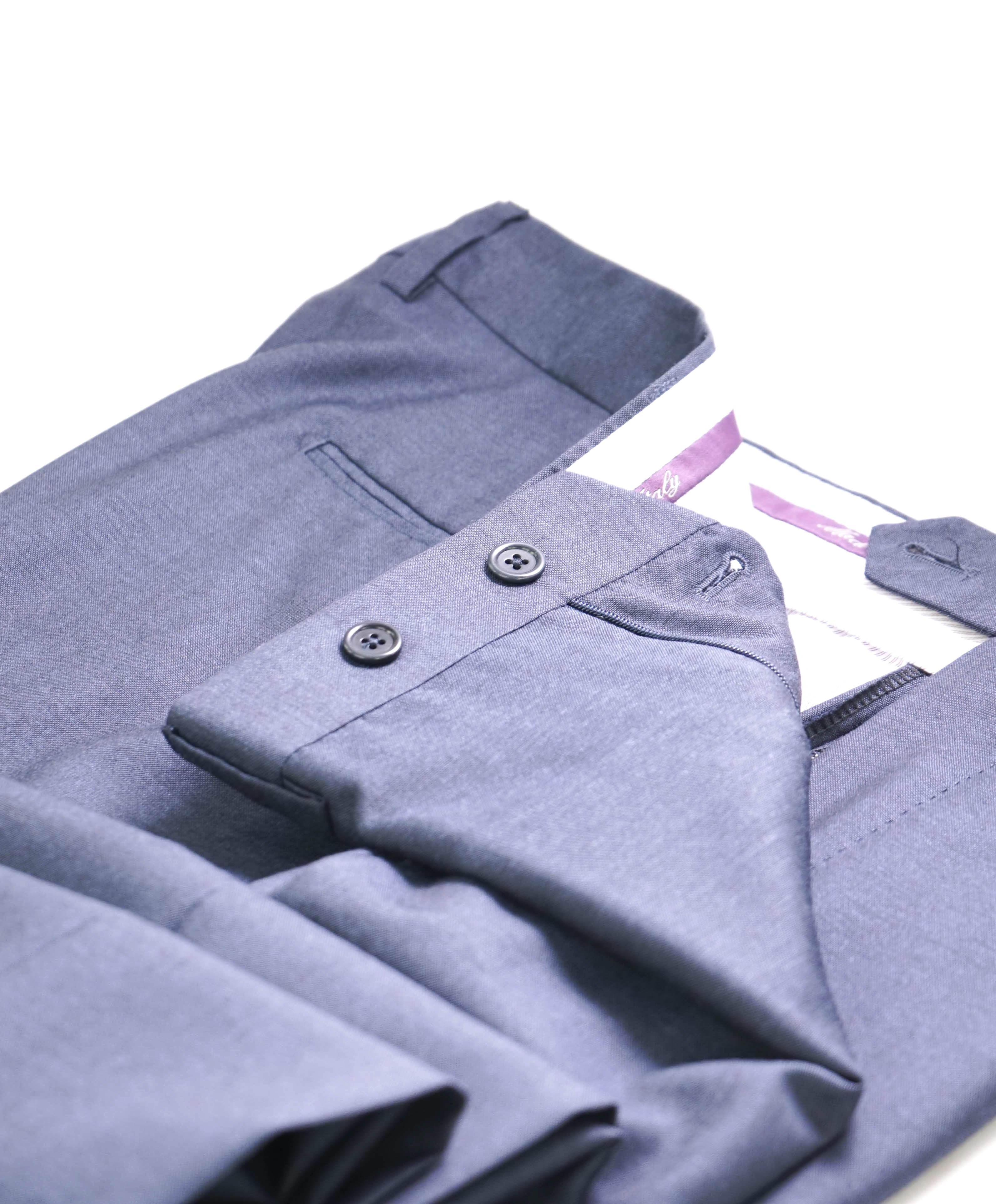 SAKS FIFTH AVE - Steel Blue Wool MADE IN ITALY Flat Front Dress Pants - 36W