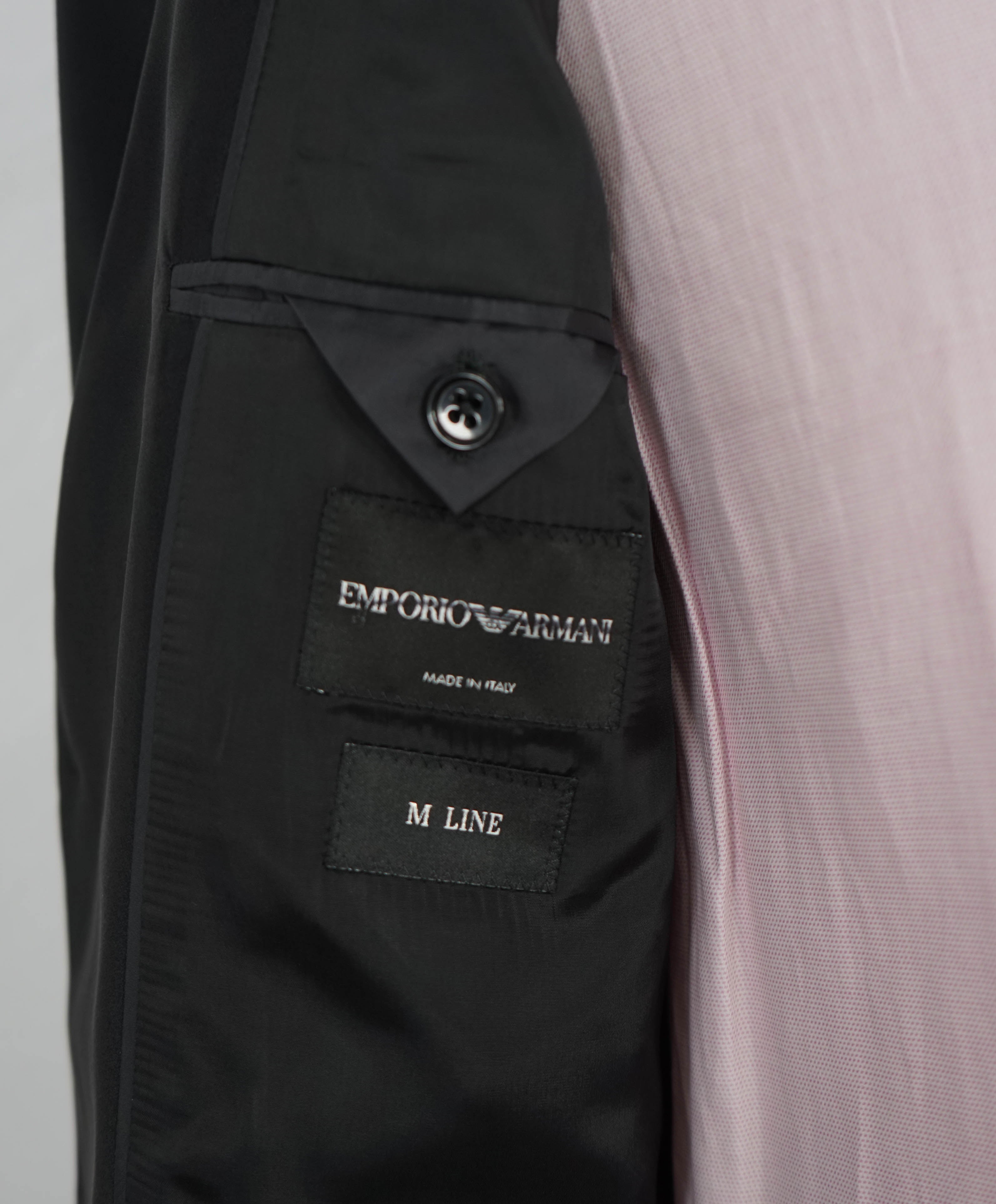 $1,995 EMPORIO ARMANI - “M LINE” 1-Btn Peak Lapel Tuxedo Suit - 44L