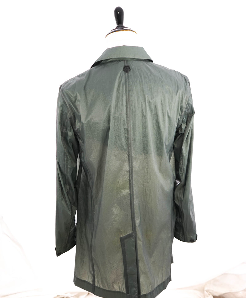 Z ZEGNA - WaterProof Sage Green Raincoat W Leather Logo - Mk