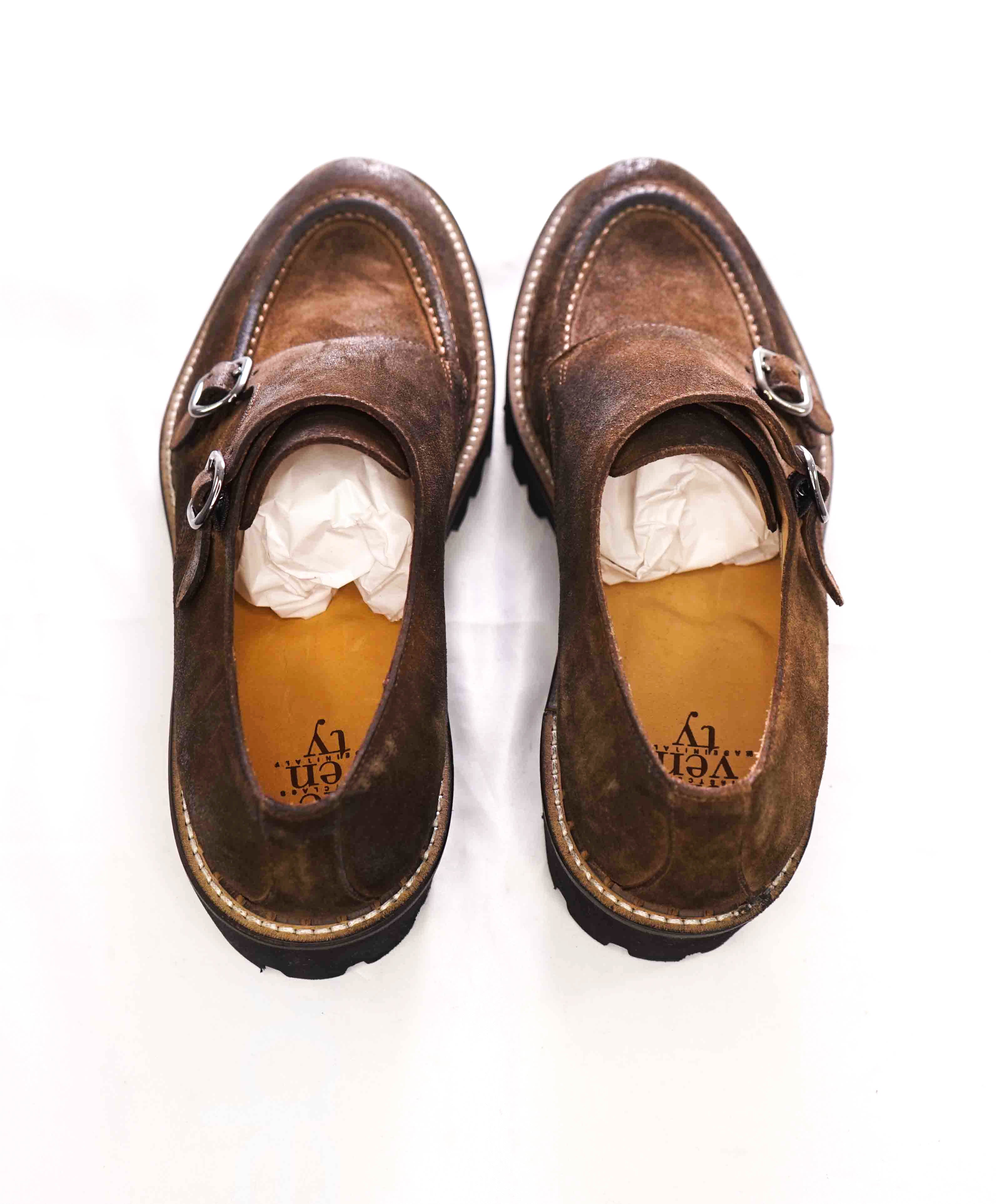 $795 ELEVENTY - Brown Monk Strap Loafers Distressed Brown Suede - 12 US (45EU)