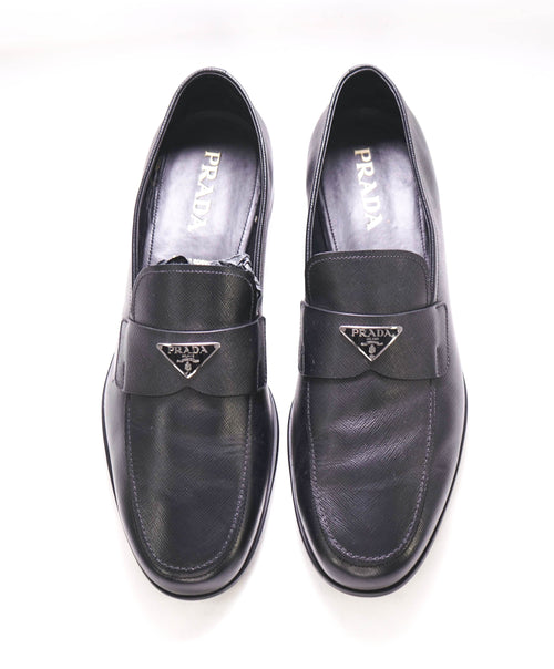 $950 PRADA - Black Saffiano Leather LOGO Loafers - 13 US (12 Prada)