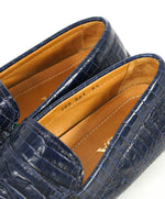 $850 PRADA - Croc & Logo Embossed Blue Penny Loafers - 9.5 (8.5)
