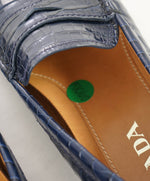 $850 PRADA - Croc & Logo Embossed Blue Penny Loafers - 9.5 (8.5)