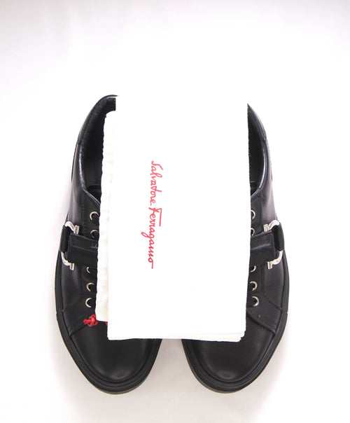 $750 SALVATORE FERRAGAMO - *GANCINI* Black Sneaker - 7.5 US