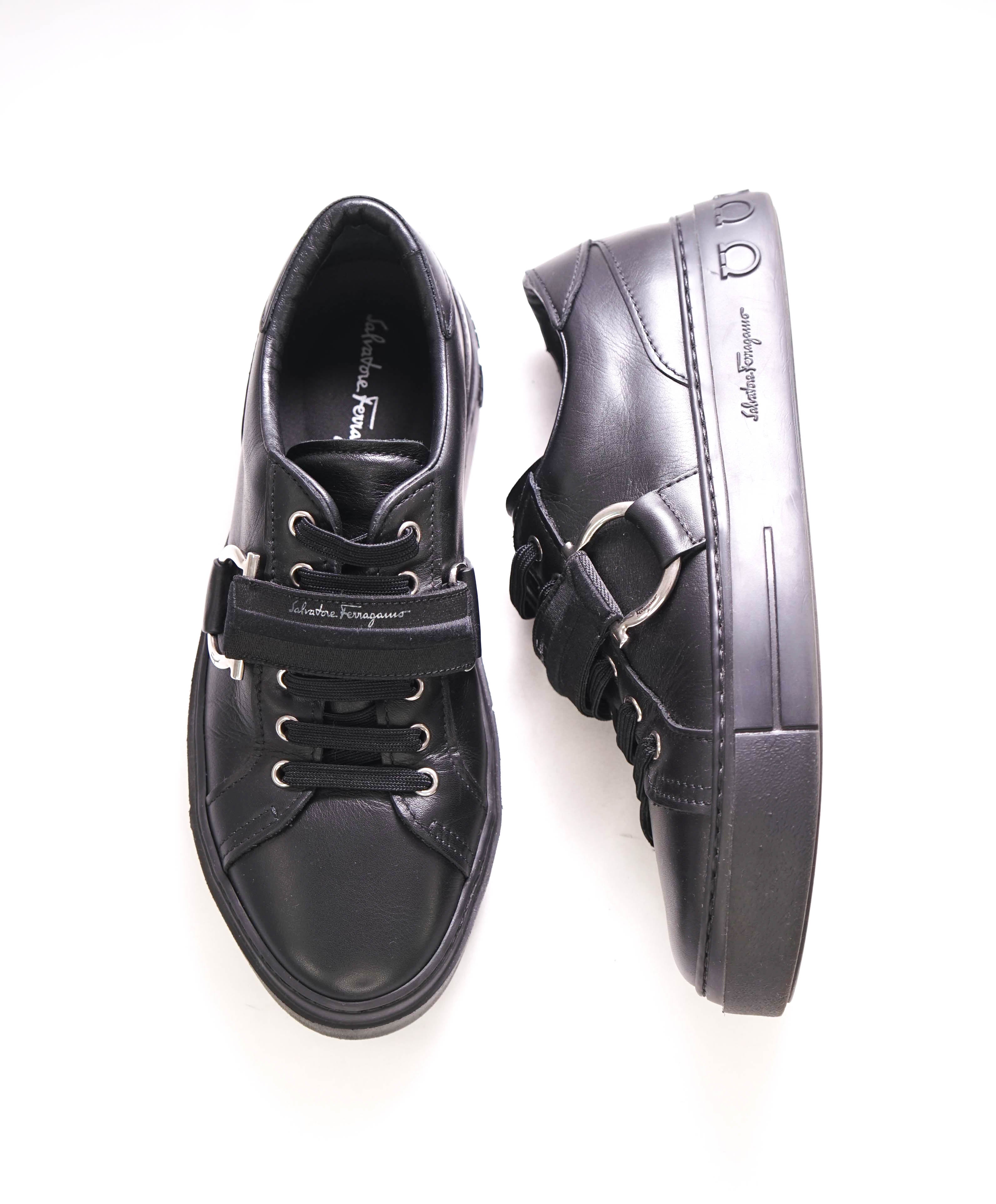 $750 SALVATORE FERRAGAMO - *GANCINI* Black Sneaker - 7.5 US