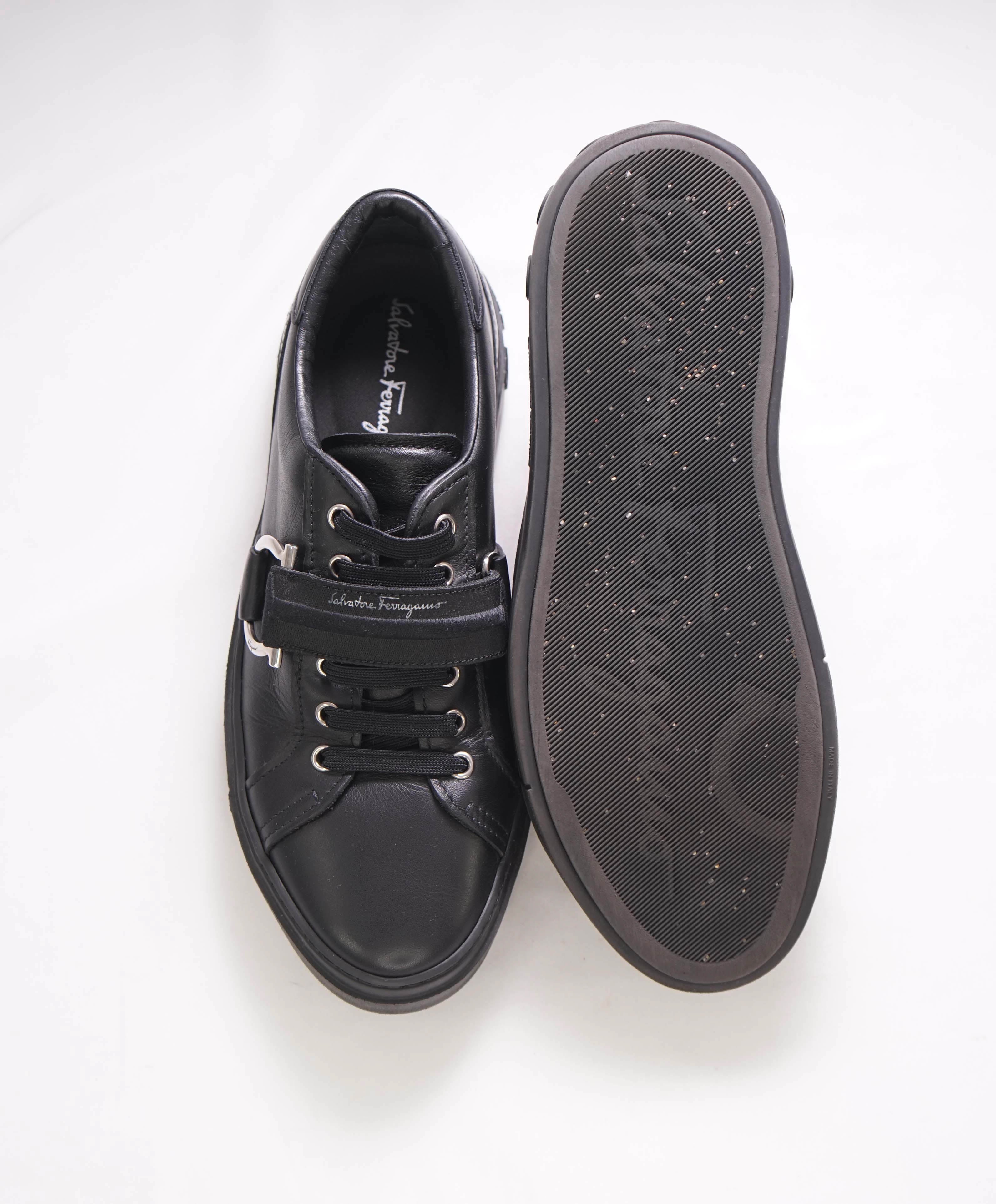 $750 SALVATORE FERRAGAMO - *GANCINI* Black Sneaker - 7.5 US