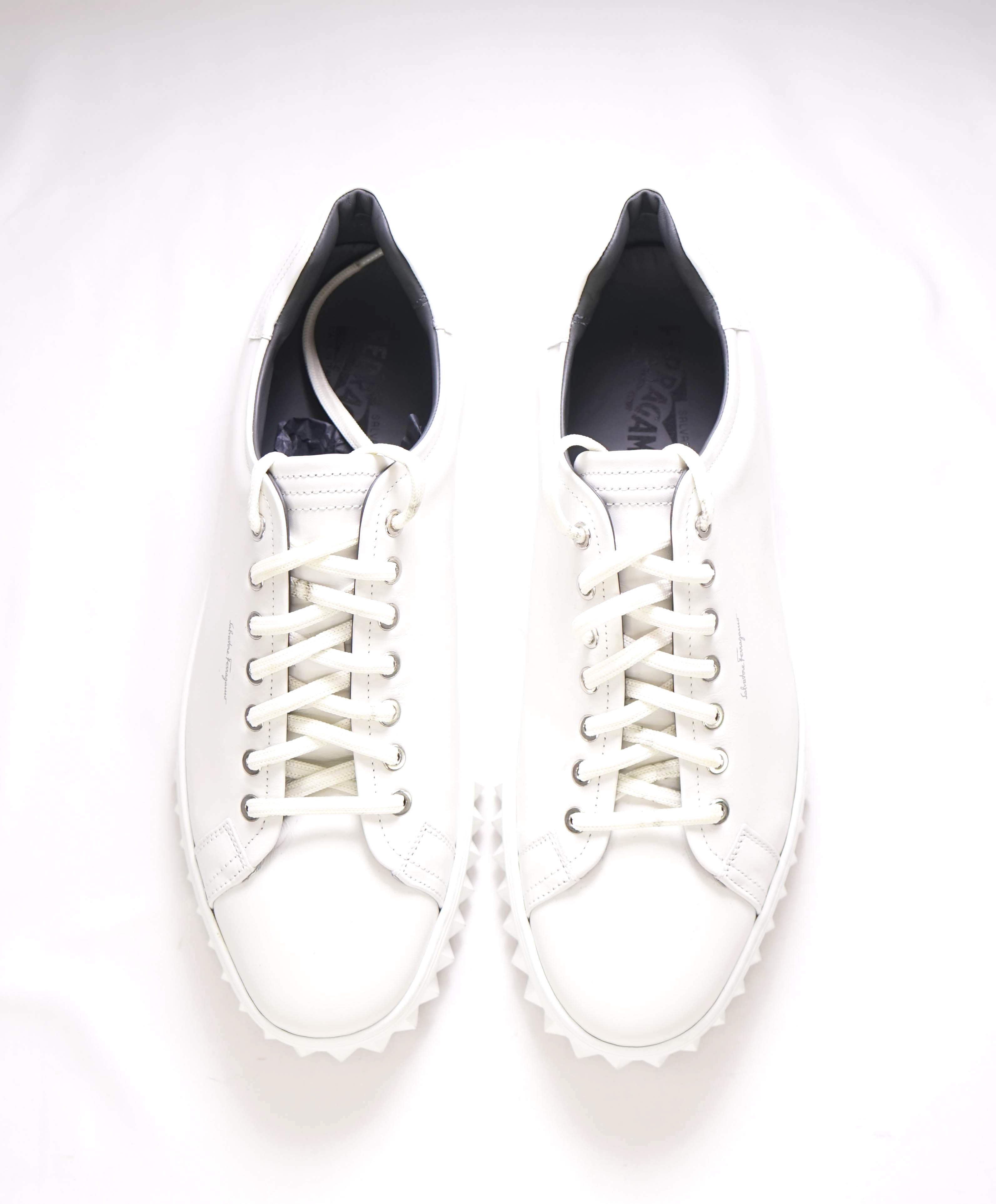 $750 SALVATORE FERRAGAMO - *Rhinoceros* White Gancini Sneaker - 10 US