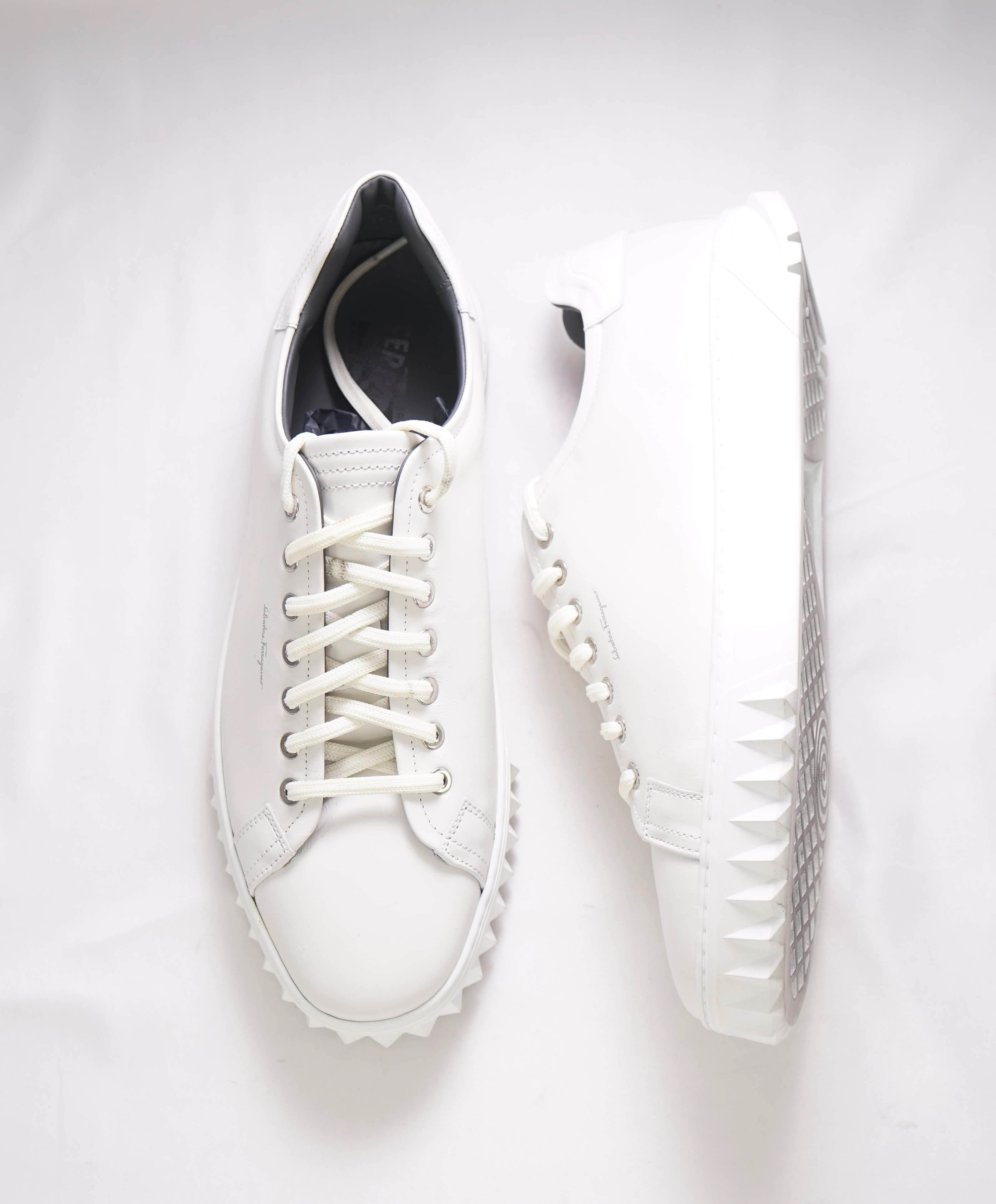 $750 SALVATORE FERRAGAMO - *Rhinoceros* White Gancini Sneaker - 10 US