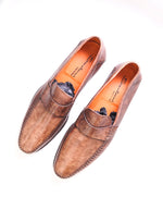 SANTONI - Brown Marble Patina Leather Unlined Venetian Loafers - 13 (12 IT)
