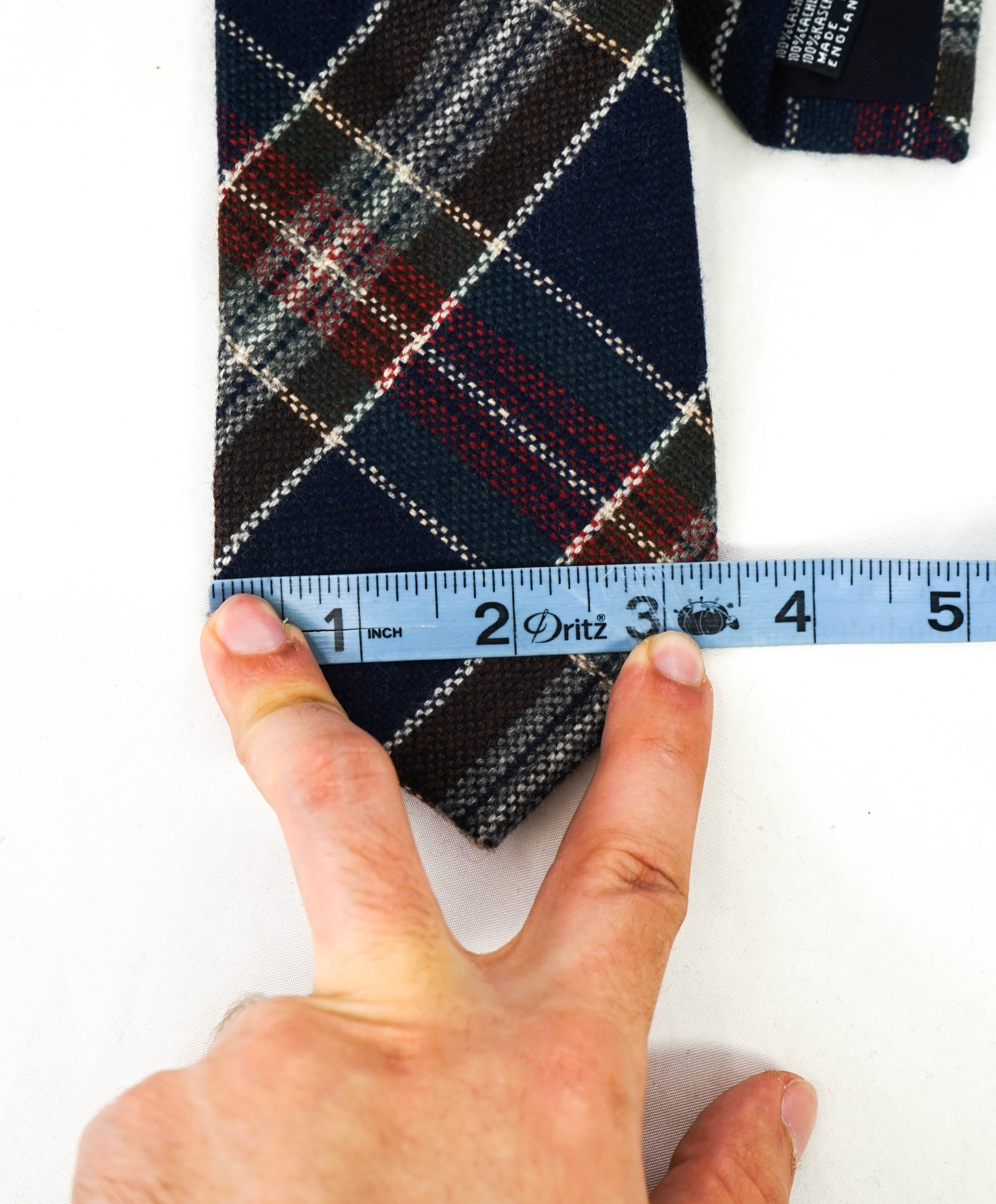 $240 DRAKE'S - Pure CAHSHMERE Madras Check Tie 3.25" - Tie
