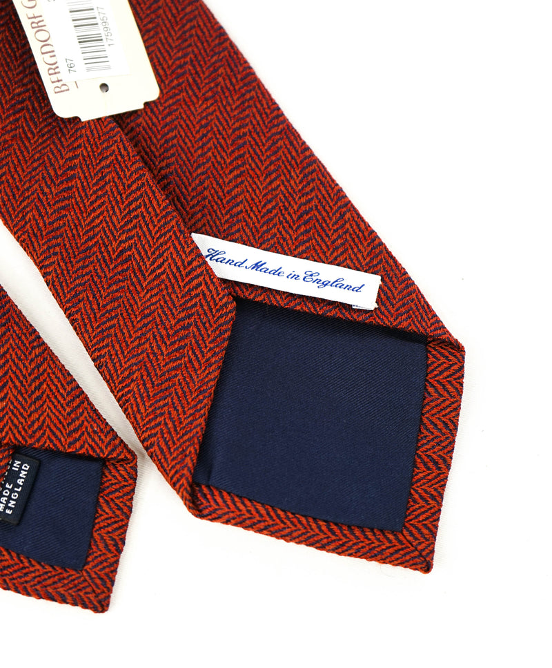 $240 DRAKE'S - Wool/Silk Rust Orange Herringbone Tie 3.25" - Tie