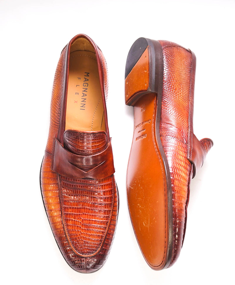 $825 MAGNANNI - "FLEX" MADE IN SPAIN Genuine Lizard Brown Loafers - 8