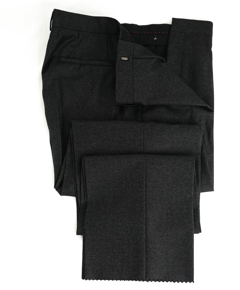 HUGO BOSS - Abstract Check Gray Wool Flat Front Dress Pants - 37W