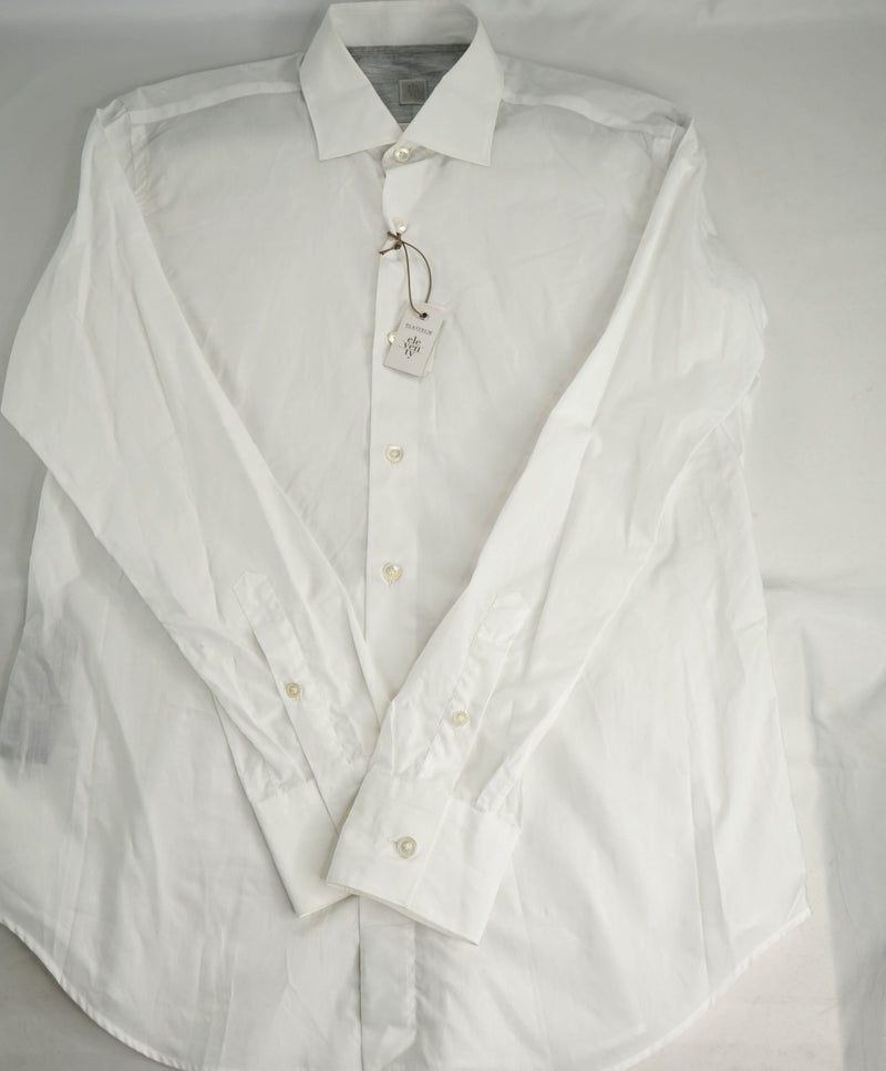 $395 ELEVENTY - *Spread Collar* Slim-Cotton Poplin White Dress Shirt - L (42)