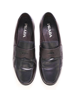 $950 PRADA - Brown/Navy Saffiano Leather LOGO Loafers - 9.5 US (8.5 Prada)