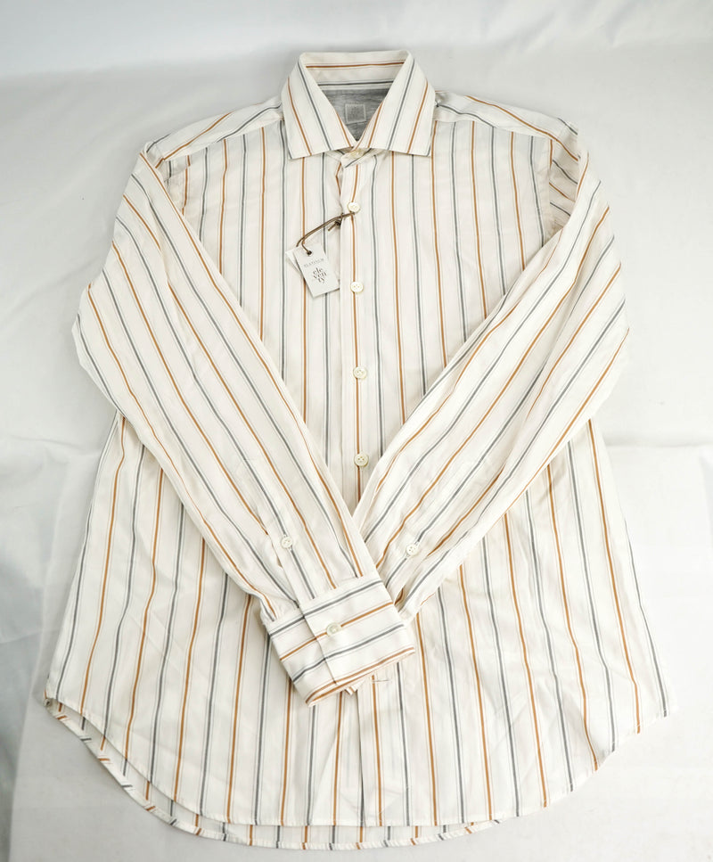 $395 ELEVENTY -Neutral *Wide Spread Collar* Button Dress Shirt - M