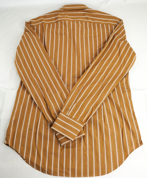 $395 ELEVENTY - Camel/White *Spread Collar* Stripe Dress Shirt - M