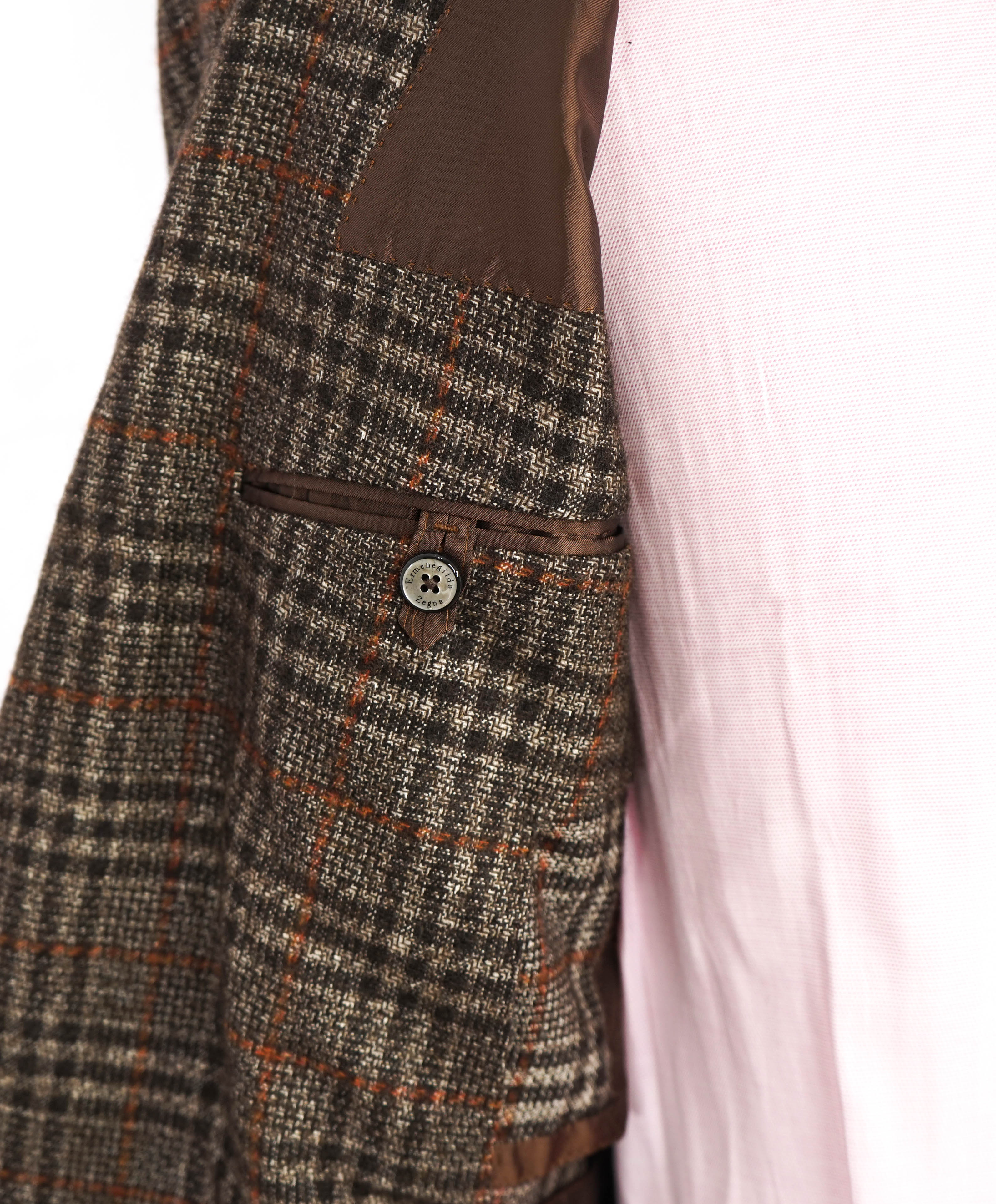 $4,650 ERMENEGILDO ZEGNA- "ZERO WEIGHT" Cashmere/Silk Brown Check Blazer- 44R