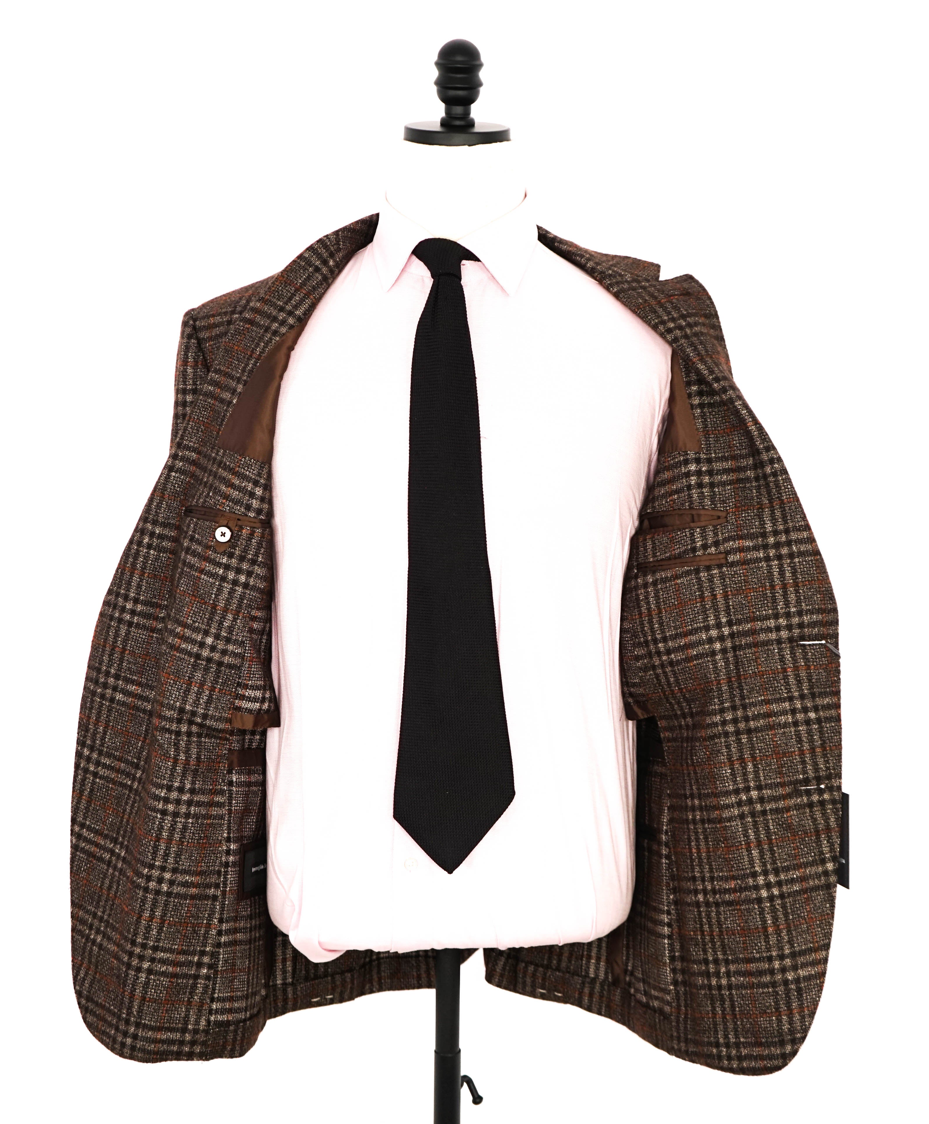 $4,650 ERMENEGILDO ZEGNA- "ZERO WEIGHT" Cashmere/Silk Brown Check Blazer- 44R