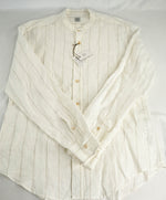 $445 ELEVENTY - *LINEN* Ivory MOP Button Down Band Collar Shirt - M