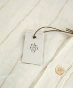 $445 ELEVENTY - *LINEN* Ivory MOP Button Down Band Collar Shirt - M