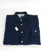 $495 ELEVENTY - Navy/Blue LINEN COTTON Button Dress Shirt - L